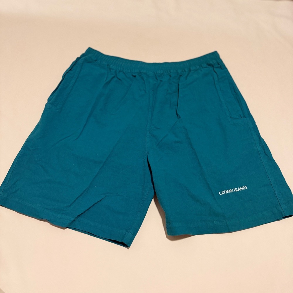 Bye-Bye Shorts Men XL Teal 90s Vintage Cayman Islands Cotton Elastic Waist